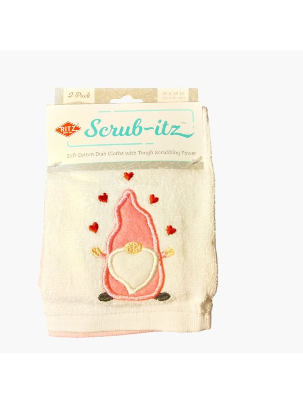 Ritz Gnome Scrub Itz 2 Pack 12x12 Soft Cotton Dish Cloths Valentine Hearts